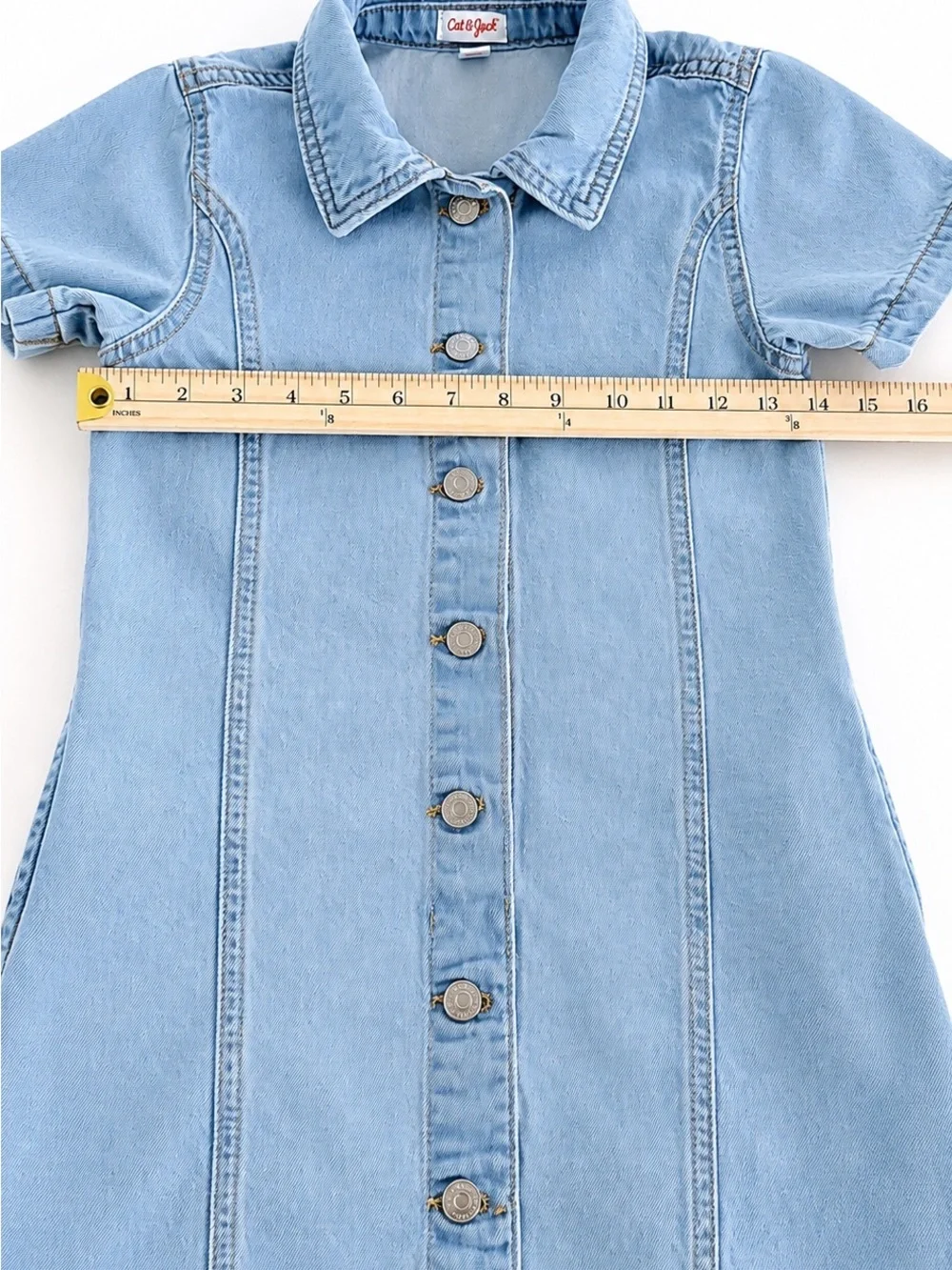 Cat & Jack Girls Denim Button Front Dress Size M 8 Light Wash Short Sleeve